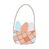 Basket with eggs. Wicker basket. Vector illustration for Easter in doodle style. Pastel colors.