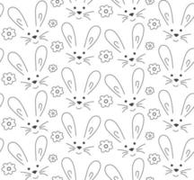 Doodle seamless pattern Rabbit, flowers. Black and white vector. Texture of Easter gift, textile. vector