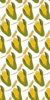 Wheat and corn seamless pattern Doodle style. Vector outline endless image. Trendy theme pattern.