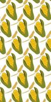 Wheat and corn seamless pattern Doodle style. Vector outline endless image. Trendy theme pattern.