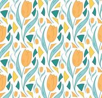 Seamless pattern tulip, triangle. Spring geometric vector pattern orenge, yellow, green color.