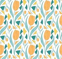 Seamless pattern tulip, triangle. Spring geometric vector pattern orenge, yellow, green color.