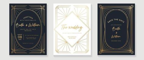Luxury wedding invitation card background vector. Golden elegant geometric art deco gatsby style line art frame. Premium design illustration for wedding and vip cover template, banner, poster. vector