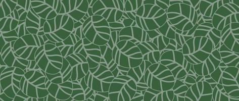 Botanical leaf line art wallpaper background vector. Luxury natural hand drawn foliage pattern design in minimalist linear contour simple style. Design for fabric, print, cover, banner, invitation. vector