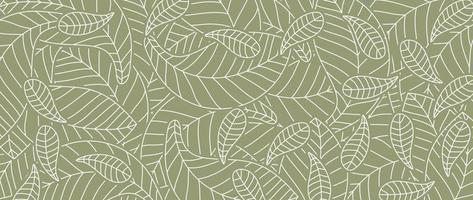 Botanical leaf line art wallpaper background vector. Luxury natural hand drawn foliage pattern design in minimalist linear contour simple style. Design for fabric, print, cover, banner, invitation. vector