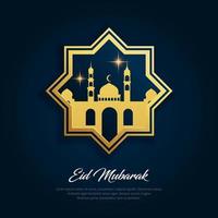 Beautiful eid mubarak design background with mosque and crescent moon vector. modern ramadan kareem background vector