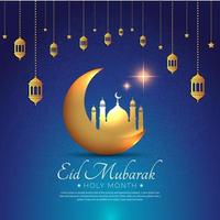 hermosa eid Mubarak diseño modelo con mezquita y creciente Luna vector