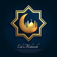 Modern eid mubarak design background with mosque and crescent moon vector. Elegant ramadan kareem background vector
