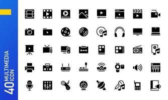 Glyph icons of multimedia device and app. Suitable for design element of multimedia UI UX. vector