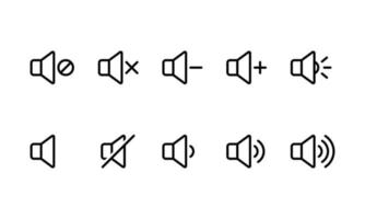 Speaker volume outlined icon set. Suitable for multimedia UI UX, sound control, and audio setting. vector