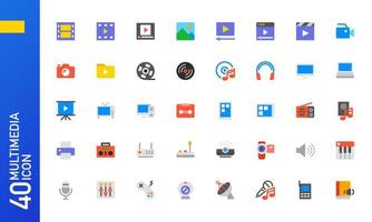 Multimedia icon set. Collection of multicolored flat icons for mobile UI UX and web apps. Vector illustration.