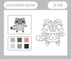 Coloring pages of cute Racoons education game for kids age 5 and 10 Year Old vector