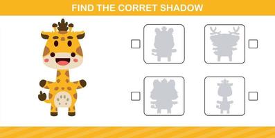 finding the correct shadow of cute animal education page game for kindergarten and preschool vector