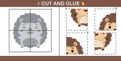 cute cartoon hedgehog.education paper game for kindergarten and preschool.cut and glue game for kids vector