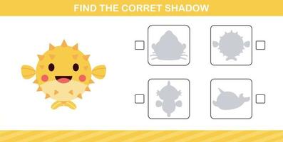 finding the correct shadow of cute animal education page game for kindergarten and preschool vector
