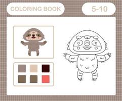 Coloring pages of cute sloth education game for kids age 5 and 10 Year Old