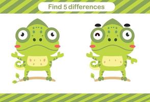 Find five differences of animal Education game for kids Educational page vector