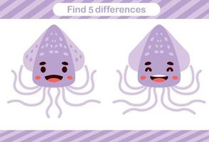 Find five differences of animal Education game for kids Educational page vector