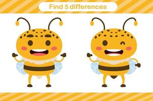 Find five differences of insect Education game for kids Educational page vector