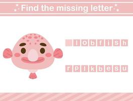 Find the missing letter of animal suitable for preschool Educational page for kids vector