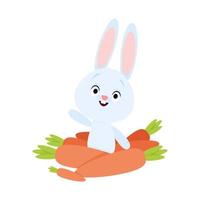 Cute Easter blue bunny sits next to an orange carrot vector