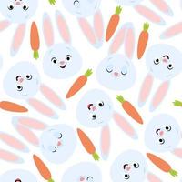 Seamless pattern with blue rabbit muzzles and carrots vector