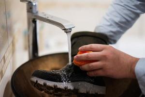 Cleaning the shoes. photo