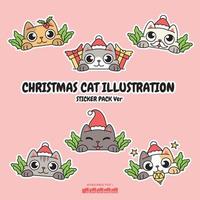 Christmas Cat Illustration Sticker Pack vector