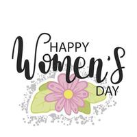 Happy Women's Day greeting card. Cute flower.Hand drawn vector line calligraphy with checkmarks isolated on white background. Elegant banner with women's day. Template for poster, postcard, banner.