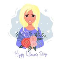 8 march, International Women's Day. Vector template with lettering design. Vector illustration.