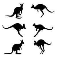 Set of kangaroo silhouettes in various poses. Vector iIlustration isolated on the white background