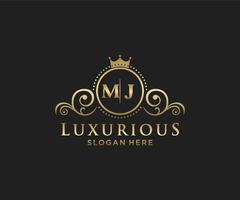 Initial MJ Letter Royal Luxury Logo template in vector art for Restaurant, Royalty, Boutique, Cafe, Hotel, Heraldic, Jewelry, Fashion and other vector illustration.