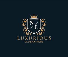 Initial NL Letter Royal Luxury Logo template in vector art for Restaurant, Royalty, Boutique, Cafe, Hotel, Heraldic, Jewelry, Fashion and other vector illustration.