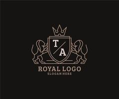 Initial TA Letter Lion Royal Luxury Logo template in vector art for Restaurant, Royalty, Boutique, Cafe, Hotel, Heraldic, Jewelry, Fashion and other vector illustration.