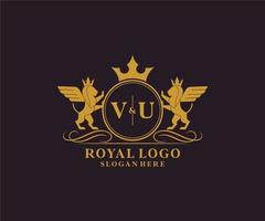 Initial VU Letter Lion Royal Luxury Heraldic,Crest Logo template in vector art for Restaurant, Royalty, Boutique, Cafe, Hotel, Heraldic, Jewelry, Fashion and other vector illustration.