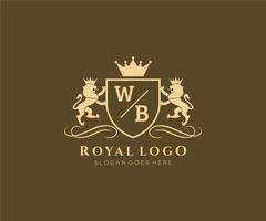 Initial WB Letter Lion Royal Luxury Heraldic,Crest Logo template in vector art for Restaurant, Royalty, Boutique, Cafe, Hotel, Heraldic, Jewelry, Fashion and other vector illustration.