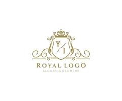 Initial YI Letter Luxurious Brand Logo Template, for Restaurant, Royalty, Boutique, Cafe, Hotel, Heraldic, Jewelry, Fashion and other vector illustration.