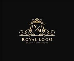 Initial YM Letter Luxurious Brand Logo Template, for Restaurant, Royalty, Boutique, Cafe, Hotel, Heraldic, Jewelry, Fashion and other vector illustration.