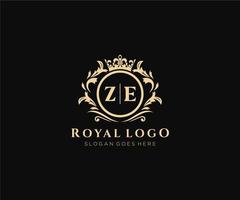 Initial ZE Letter Luxurious Brand Logo Template, for Restaurant, Royalty, Boutique, Cafe, Hotel, Heraldic, Jewelry, Fashion and other vector illustration.