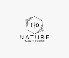 initial IO letters Botanical feminine logo template floral, editable premade monoline logo suitable, Luxury feminine wedding branding, corporate. vector