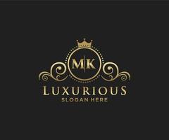 Initial MK Letter Royal Luxury Logo template in vector art for Restaurant, Royalty, Boutique, Cafe, Hotel, Heraldic, Jewelry, Fashion and other vector illustration.