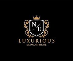 Initial NU Letter Royal Luxury Logo template in vector art for Restaurant, Royalty, Boutique, Cafe, Hotel, Heraldic, Jewelry, Fashion and other vector illustration.