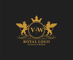 inicial vw letra león real lujo heráldica,cresta logo modelo en vector Arte para restaurante, realeza, boutique, cafetería, hotel, heráldico, joyas, Moda y otro vector ilustración.