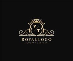 Initial YT Letter Luxurious Brand Logo Template, for Restaurant, Royalty, Boutique, Cafe, Hotel, Heraldic, Jewelry, Fashion and other vector illustration.