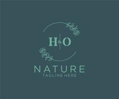 initial HO letters Botanical feminine logo template floral, editable premade monoline logo suitable, Luxury feminine wedding branding, corporate. vector