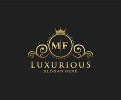 Initial MF Letter Royal Luxury Logo template in vector art for Restaurant, Royalty, Boutique, Cafe, Hotel, Heraldic, Jewelry, Fashion and other vector illustration.