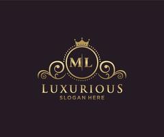 Initial ML Letter Royal Luxury Logo template in vector art for Restaurant, Royalty, Boutique, Cafe, Hotel, Heraldic, Jewelry, Fashion and other vector illustration.