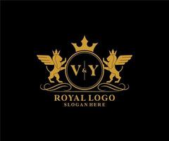 Initial VY Letter Lion Royal Luxury Heraldic,Crest Logo template in vector art for Restaurant, Royalty, Boutique, Cafe, Hotel, Heraldic, Jewelry, Fashion and other vector illustration.