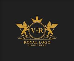 Initial VR Letter Lion Royal Luxury Heraldic,Crest Logo template in vector art for Restaurant, Royalty, Boutique, Cafe, Hotel, Heraldic, Jewelry, Fashion and other vector illustration.