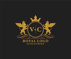 Initial VC Letter Lion Royal Luxury Heraldic,Crest Logo template in vector art for Restaurant, Royalty, Boutique, Cafe, Hotel, Heraldic, Jewelry, Fashion and other vector illustration.